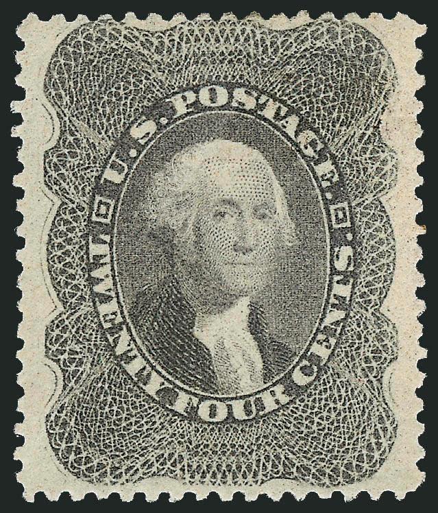 24c Gray Lilac (37).> Original gum, lightly hinged, exceptionally well-centered, fresh color and impression on bright white paper<><>^VERY FINE AND CHOICE ORIGINAL-GUM EXAMPLE OF THE 1857 24-CENT
ISSUE.^<><>Collectors looking for Gem quality stam