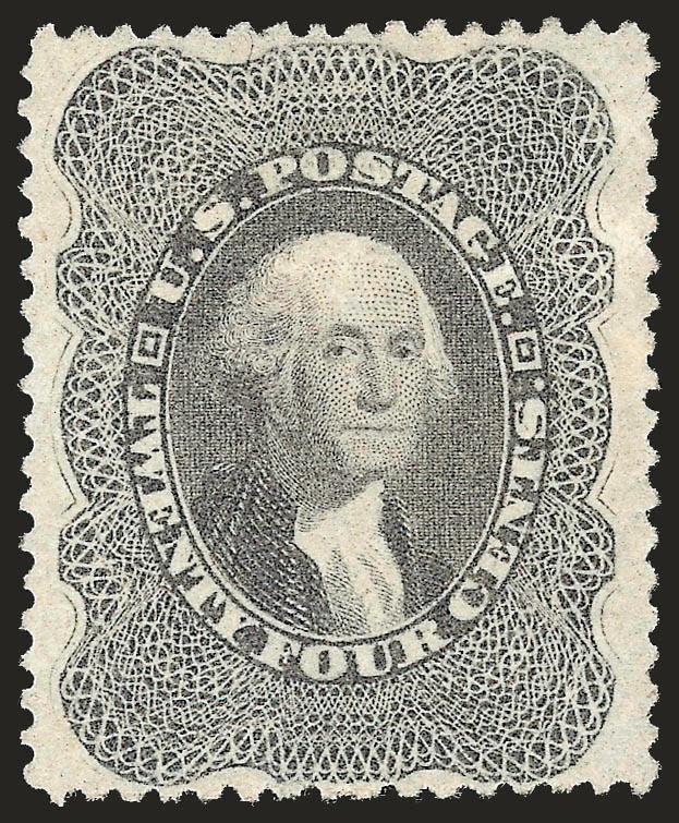 24c Gray Lilac (37).> Unused (no gum), brilliant color, unusually choice centering, fresh and Extremely Fine, a pretty stamp, with 1986 P.F. certificate