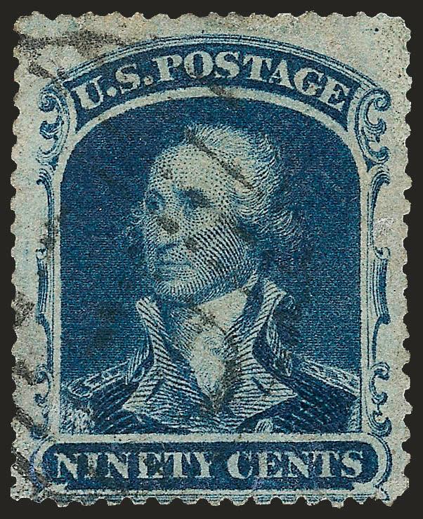 90c Blue (39).> Neatly cancelled by Boston large Paid grid, slight repairs, still Fine appearance and an extremely rare stamp in used condition