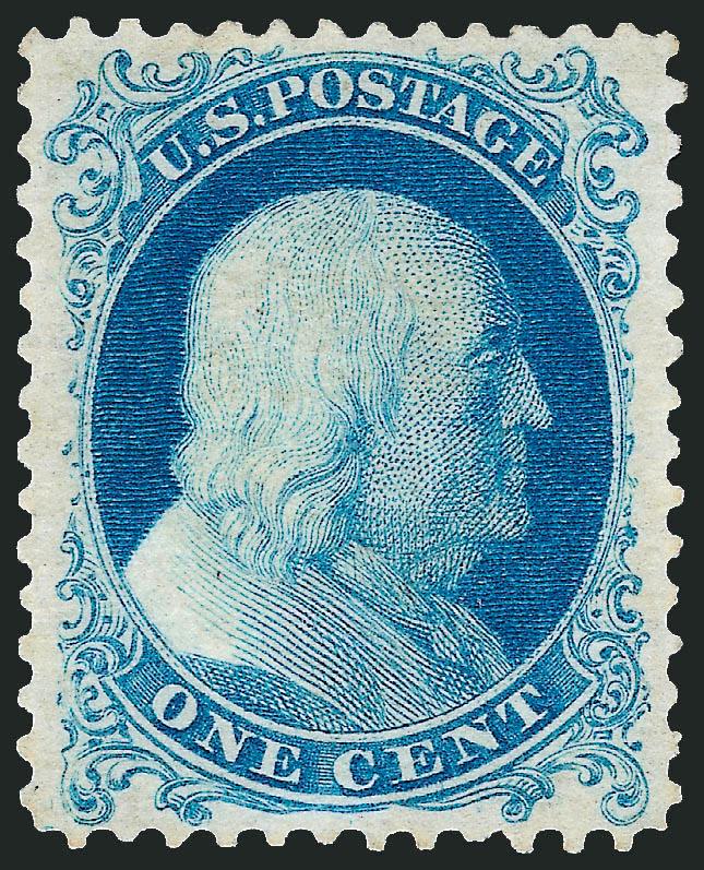 1c Bright Blue, Reprint (40).> Without gum as issued, choice margins and exceptionally well-centered, vivid color, Extremely Fine, with 2008 P.S.E. certificate (XF 90 SMQ $1,050.00)