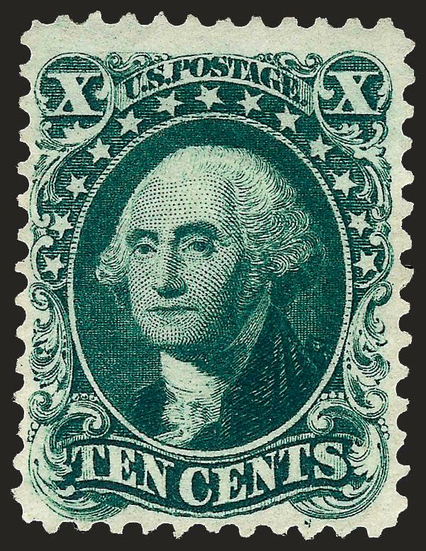 10c Blue Green, Reprint (43).> Without gum as issued, deep rich color, long and full perforations all around, faint diagonal crease at top left, appears Very Fine