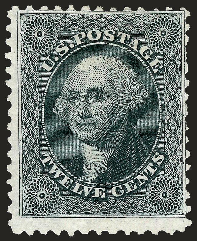 12c Greenish Black, Reprint (44).> Without gum as issued, reasonable centering for this, fresh with beautiful impression, accompanying 1976 P.F. certificate states reperfed at bottom but probably just slightly
irregular, Fine appearance, only 489 i