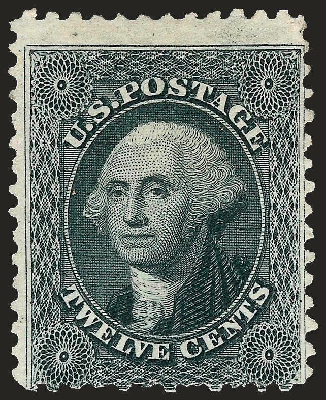 12c Greenish Black, Reprint (44).> Without gum as issued, typical centering, minute pinpoint thin speck, about Fine appearance for this, only 489 issued, with 1952 P.F. certificate