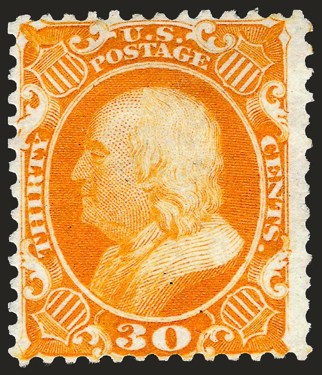 30c Yellow Orange, Reprint (46).> Without gum as issued, radiant color, fresh and Fine, only 480 sold, with 1984 P.F. certificate