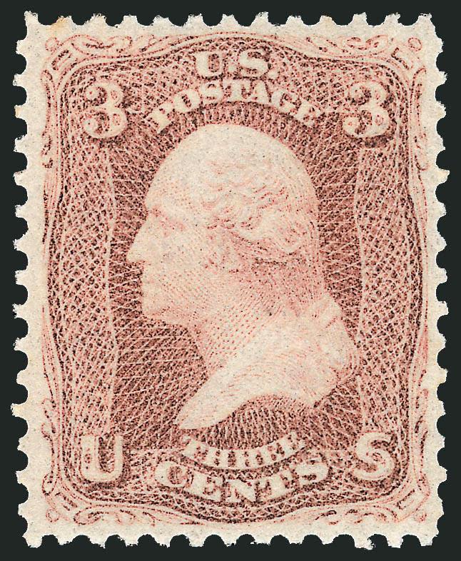 3c Rose (65). Mint N.H.,> exceptionally well-centered, dark shade, Extremely Fine, especially desirable in Mint N.H. condition, with 2004 P.F. certificate, Scott Retail as hinged