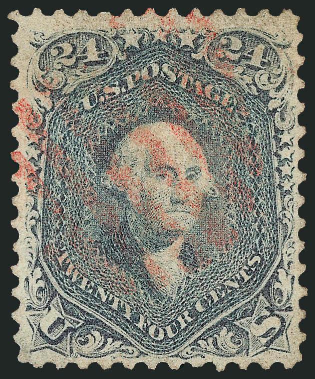24c Steel Blue (70b).> Attractive margins and well-centered, choice Steel Blue color, light <red grid> cancel, Very Fine, with 1989 and 2005 P.F. certificates