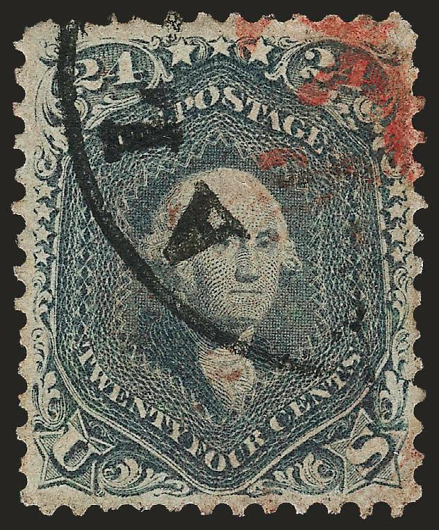 24c Steel Blue (70b).> Very attractively centered and true Steel Blue color, bold circular datestamp and part of red transit, single added perf at right, Extremely Fine appearance, with 2008 P.F.
certificate