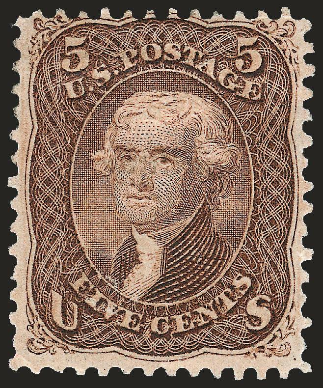 5c Brown, F. Grill (95).> Large part original gum, bright shade, clearly-defined grill, trivial corner perf crease at bottom left, appears Fine
