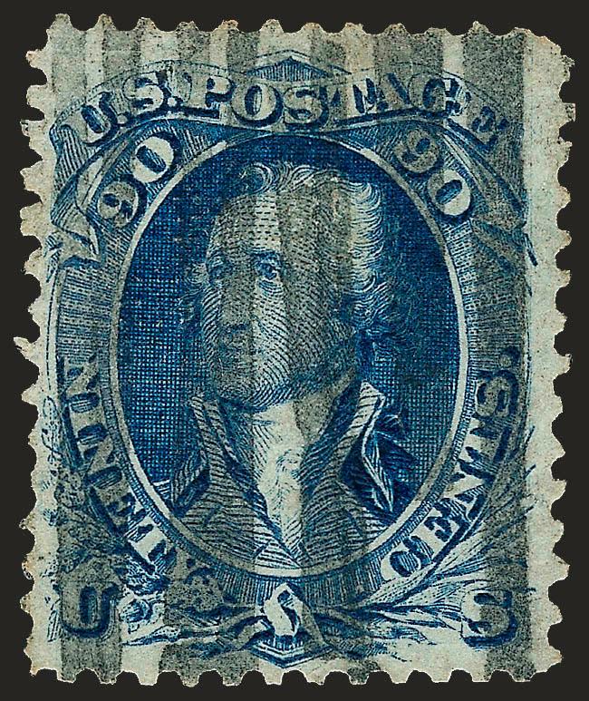90c Blue, F. Grill (101).> Well-centered, thick bars cancel as often seen on this value, Very Fine