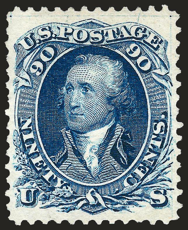 90c Blue, Re-Issue (111).> Unused (no gum), deep rich color on bright paper, choice centering, two nibbed perfs at left not mentioned on accompanying certificate, otherwise Very Fine, with 1998 P.F.
certificate