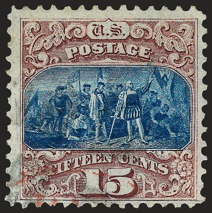 15c Brown & Blue, Ty. I (118).> Rich colors, light transparent cork cancel and bit of red transit at bottom left, Fine and attractive