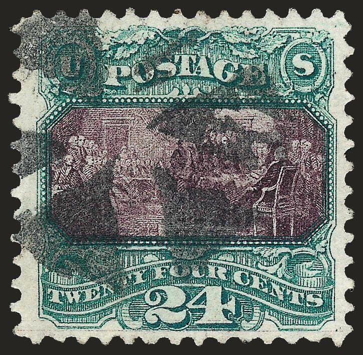 24c Green & Violet (120).> Attractive margins and strong colors, bold circle of wedges cancel, Very Fine, with 2008 P.S.E. certificate