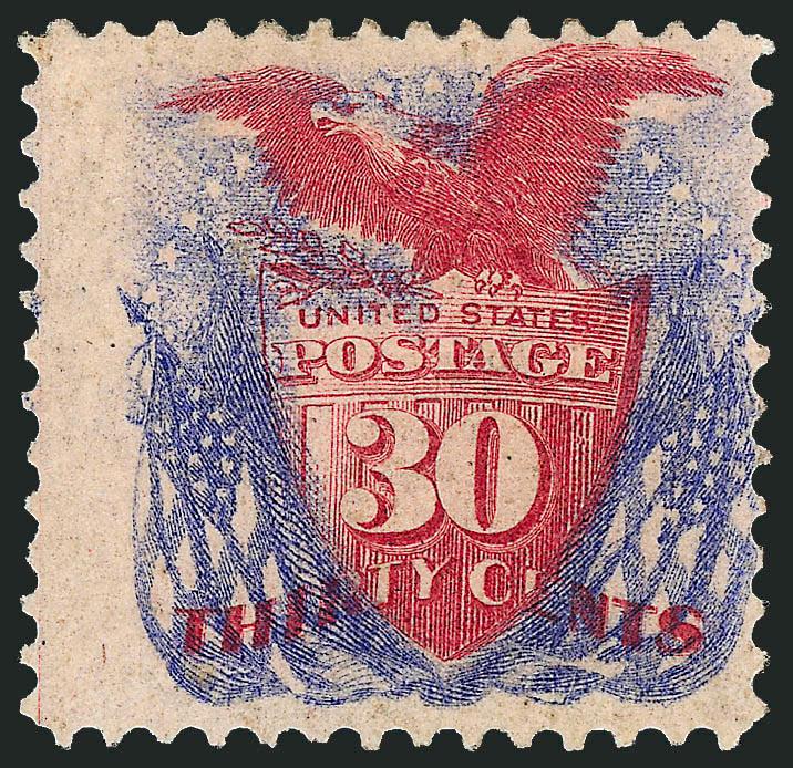 30c Ultramarine & Carmine, Double Paper, Without Grill (121 var).> Original gum, wonderfully fresh with choice strong colors, centered strongly to right, perfs clear to tiny bit into design, a rare 1869
Pictorial Issue variety, with 1973 P.F. and 199
