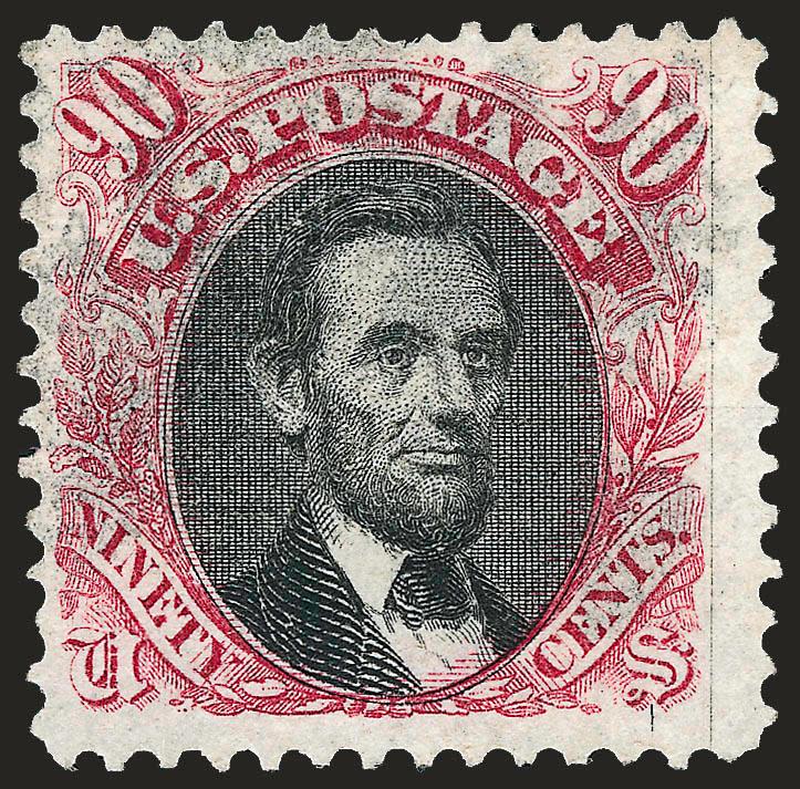 90c Carmine & Black (122).> Brilliant colors, unobtrusive cancel, single short perf at top center, otherwise Fine, desirable with such a light cancel