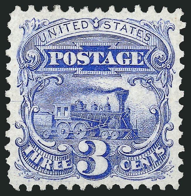 3c Blue, Re-Issue (125).> Unused (no gum), exceptionally well-centered for this difficult value, brilliant color on crisp paper, fine impression<><>^EXTREMELY FINE. POSSIBLY THE FINEST AVAILABLE CONDITION FOR
AN UNUSED 1869 PICTOIAL RE-ISSUE VALUE.