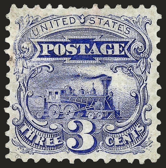 3c Blue, Re-Issue (125).> Unused (no gum), extraordinarily well-centered, bright color, nibbed perf, thin spot and faint pinkish stains on back (do not show through), otherwise Very Fine, with 1965 P.F.
certificate