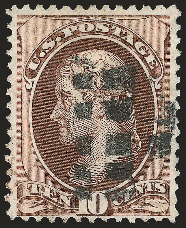10c Brown, Grill (139).> H. Grill, rich color, unusual segmented cork cancel, reperfed at top, Very Fine appearance