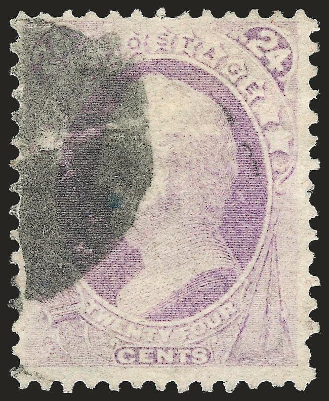 24c Purple, Grill (142).> H. Grill, bright color, bold cork cancel, few small perf flaws at right not mentioned on accompanying certificate<><>^FINE. AN ATTRACTIVE EXAMPLE OF THIS BANK NOTE GRILLED ISSUE
RARITY.^<><>With 1949 Brookman and 1983 P.