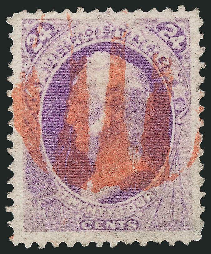 24c Purple (153).> Jumbo margins, bright shade complemented by <vivid red four-bar grid> cancel, Extremely Fine, a very desirable example of the 24c with a red cancellation, with 2008 P.S.E. certificate (VF-XF
85 Jumbo SMQ $265.00 as 85)