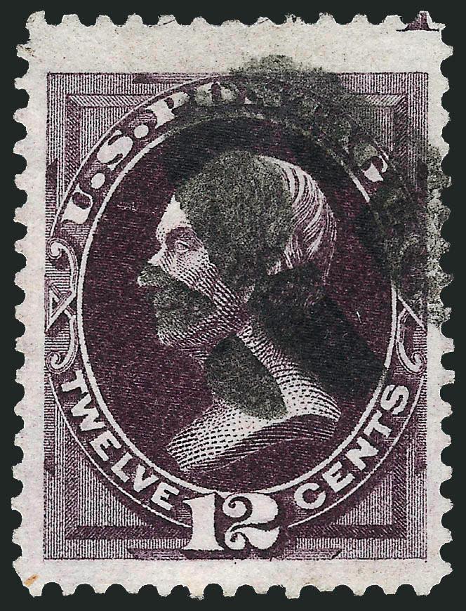 12c Blackish Violet (162).> Fabulous Jumbo margins and nicely centered, intense color, clear impression, cork cancel, Extremely Fine, with 2008 P.S.E. certificate (VF-XF 85 Jumbo SMQ $210.00 as 85, $370.00 as
90)