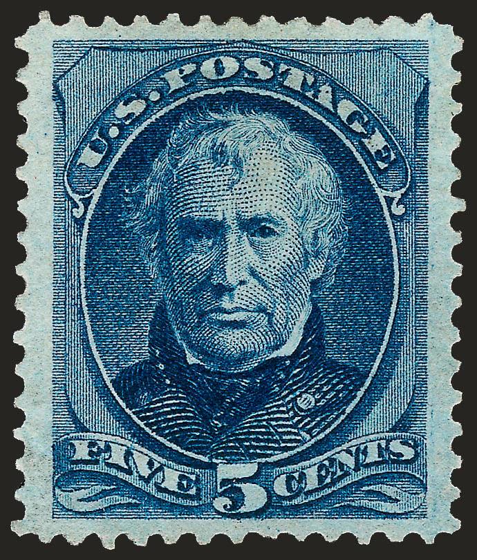 5c Blue (179).> Original gum, lightly hinged, incredibly wide Jumbo margins and impeccably centered, strong color, clear impression<><>^EXTREMELY FINE. THE 1875 5-CENT TAYLOR IS RARELY SEEN IN THIS CHOICE
ORIGINAL-GUM CONDITION.^<><>With 1988 P.F