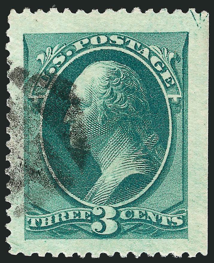 3c Green (184).> Extraordinarily huge margins with natural arrow marker s.e at right, almost perfectly centered, rich color, unobtrusive cork cancel, Extremely Fine, striking appearance, its hard to imagine a
larger example, with 2008 P.S.E. certifi