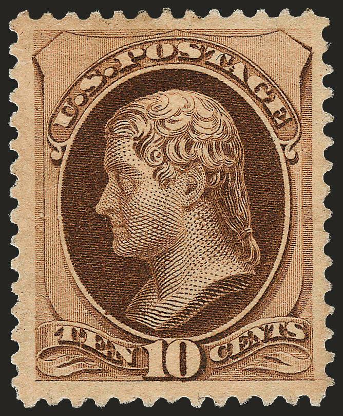 10c Brown, With Secret Mark (188).> Original gum, lightly hinged, deep rich color, well-balanced margins<><>^VERY FINE AND CHOICE ORIGINAL-GUM EXAMPLE OF THE 1887 10-CENT AMERICAN BANK NOTE COMPANY ISSUE WITH
SECRET MARK.^<><>With 2004 P.F. certi