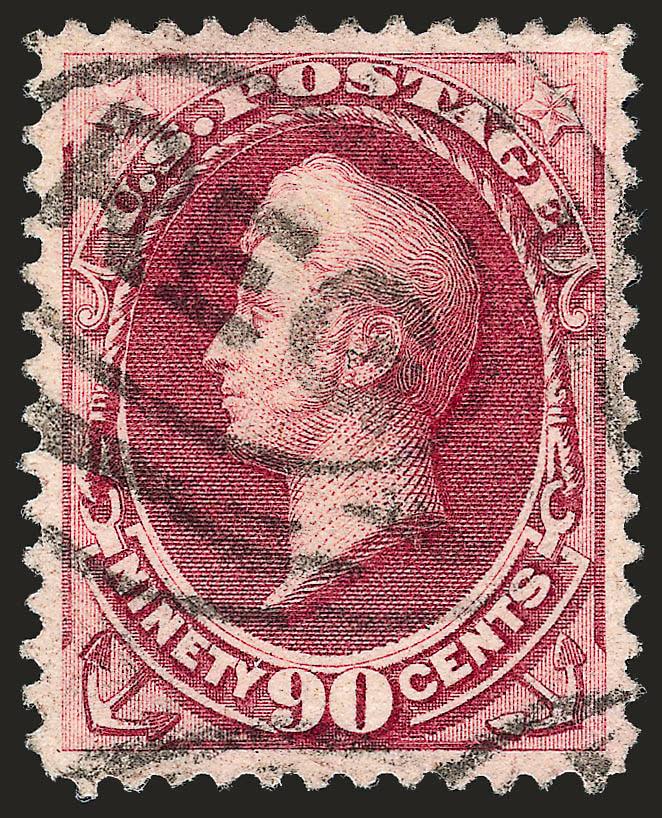 90c Carmine (191).> Intense shade, choice centering, bold strike of registry oval cancel, fresh and Extremely Fine, with 2001 P.F. and 2008 P.S.E. certificates (XF 90 SMQ $810.00), only three have graded higher
to date (the highest is 95J)