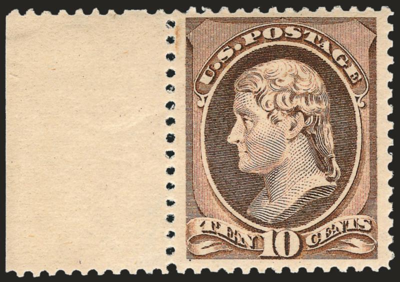 10c Brown (209).> Mint N.H. with <selvage at left,> bright shade, fresh and Very Fine, with 2006 P.S.E. certificate (VF 80 SMQ $600.00)