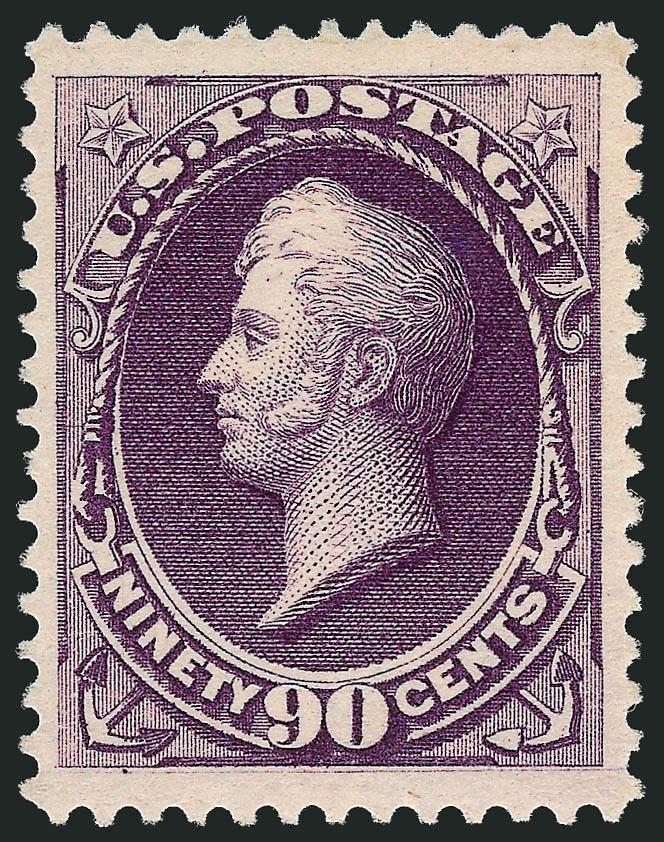 90c Purple (218).> Original gum, barest trace of hinging (1999 P.F. certificate states never hinged), intense shade and proof-like impression, wide margins<><>^EXTREMELY FINE. A GORGEOUS WIDE-MARGINED
LIGHTLY-HINGED EXAMPLE OF THE 1888 90-CENT PU