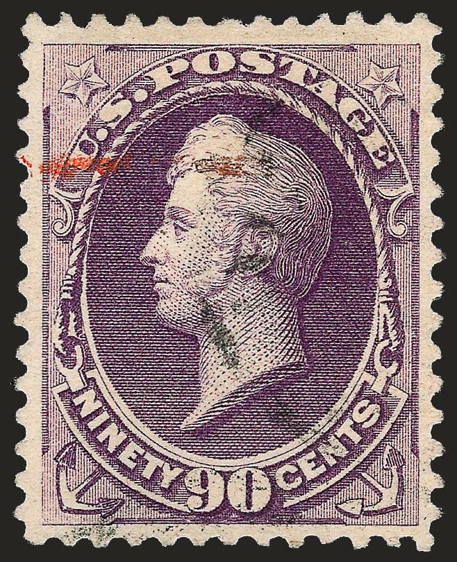 90c Purple (218).> Exceptional centering, bright color, light red crayon and black cancels, Very Fine and choice, with 2008 P.S.E. certificate (VF-XF 85 SMQ $415.00)