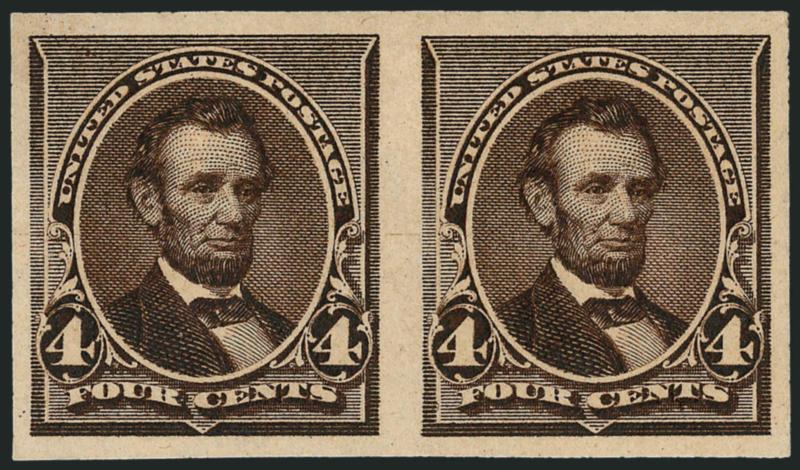 1c-4c 1890-93 Issue, Imperforate (219a, 219Da, 220d, 222a).> Horizontal pairs, original gum, extra 4c, also three original-gum blocks of four of No. 220d in distinctive shades, one with full left imprint, one
stamp in one block minor thin spot, other