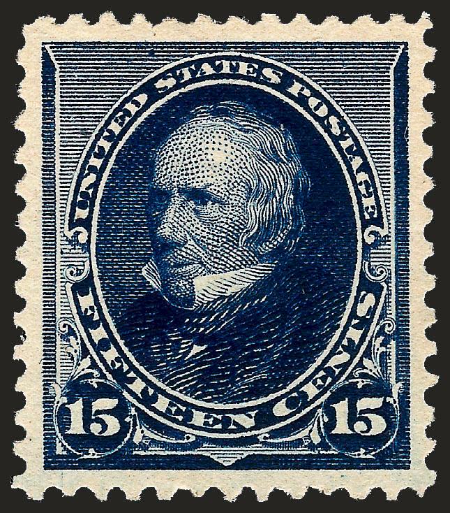 15c Indigo (227).> Original gum, lightly hinged, deep rich color and proof-like impression, Jumbo margins which are perfectly balanced, Extremely Fine Gem, a phenomenal stamp, with 2002 P.F. and 2008 P.S.E.
certificates (Superb 98 Jumbo SMQ $2,100.0