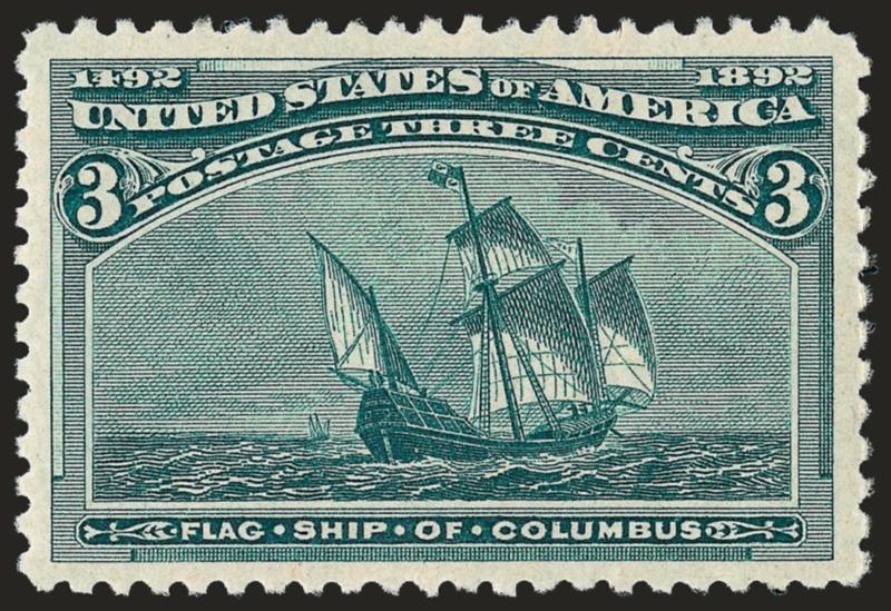 3c Columbian (232).> Mint N.H., rich color, wide and balanced margins, Extremely Fine Gem, with 2004 P.S.E. certificate (XF-Superb 95 SMQ $1,350.00)