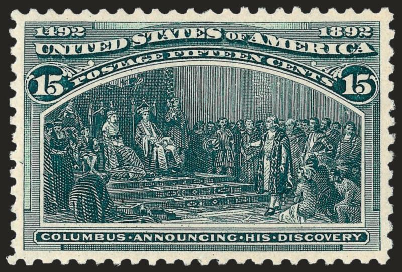 15c Columbian (238).> Mint N.H., exquisite centering, incredibly fresh with wonderful color and clear impression on bright paper<><>^EXTREMELY FINE GEM. A PARTICULARLY HANDSOME MINT NEVER-HINGED 15-CENT
COLUMBIAN.^<><>With 2008 P.S.E. certificate