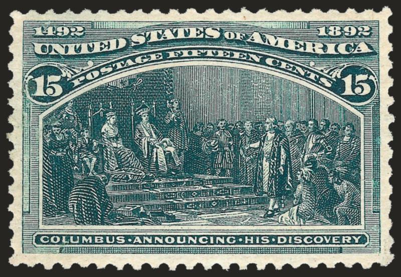 15c Columbian (238).> Mint N.H., exceptionally well-centered, gorgeous color and impression, Very Fine and choice, with 2008 P.F. certificate