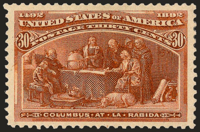 30c Columbian (239).> Original gum, unusually wide Jumbo margins, rich color and detailed impression, Extremely Fine, with 2008 P.S.E. certificate (XF 90 Jumbo SMQ $510.00 as 90, $880.00 as 95)