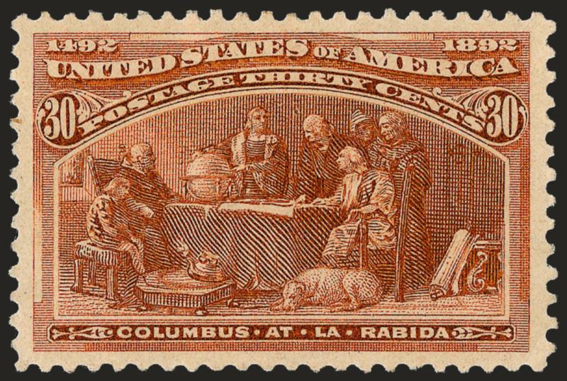 30c Columbian (239).> Original gum, well-centered with extra wide margins, bright color, Extremely Fine, with 2008 P.S.E. certificate (XF 90 SMQ $510.00)