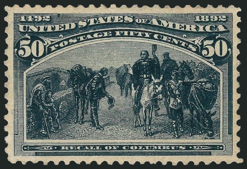 50c Columbian (240).> Original gum, nearly perfect centering, Very Fine and choice, with 2008 P.S.E. certificate (VF-XF 85 SMQ $780.00)