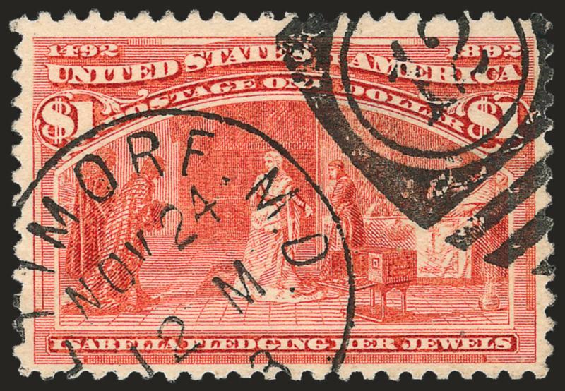 $1.00 Columbian (241).> Radiant color on bright paper, well-struck Baltimore duplex cancel, tiny natural inclusion, fresh and Very Fine