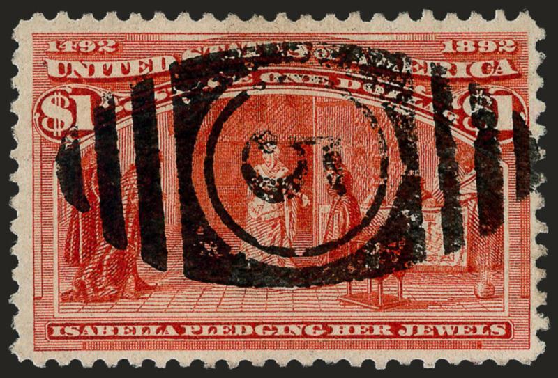 $1.00 Columbian (241).> Bright shade, bold strike of 5 duplex cancel, Very Fine, with 1994 A.P.S. certificate