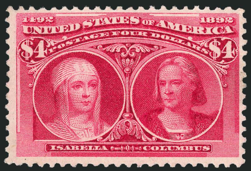 $4.00 Columbian (244).> Original gum, strong color and sharp impression, Fine and quite attractive, with 2008 P.S.E. certificate
