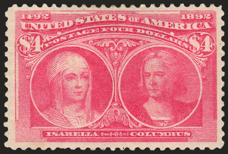 $4.00 Rose Carmine, Columbian (244a).> Slightly disturbed original gum, pretty shade in the Rose Carmine sub-shade, Very Fine