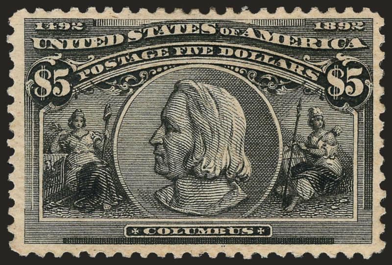 $5.00 Columbian (245).> Disturbed original gum, h.r., crisp impression, Very Fine