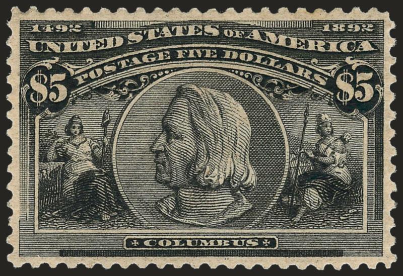 $5.00 Columbian (245).> Slightly disturbed original gum, very well-centered, reperfed at bottom, Extremely Fine appearance