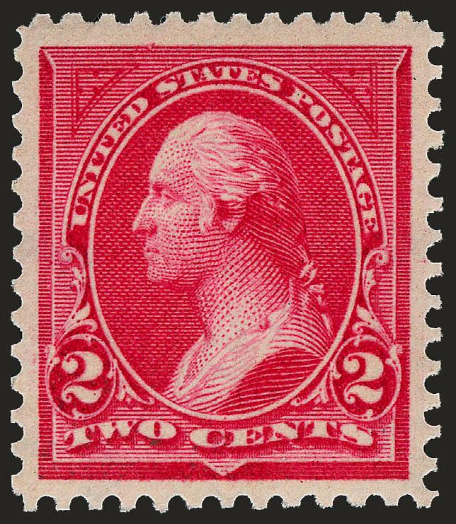 2c Carmine, Ty. I (265).> Mint N.H., radiant color, wide and balanced margins, Extremely Fine Gem, with 2000 P.F. and 2004 P.S.E. certificates (XF-Superb 95 SMQ $1,150.00), this is the highest grade awarded to
date, only seven others share this grad