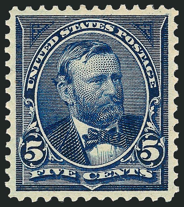5c Dark Blue (281).> Mint N.H., lovely margins and flawless centering, beautiful rich color on bright paper<><>^EXTREMELY FINE GEM. AN OUTSTANDING 5-CENT 1898 BUREAU ISSUE WITH A P.S.E. GRADE OF SUPERB
98.^<><>With 2008 P.S.E. certificate (Superb