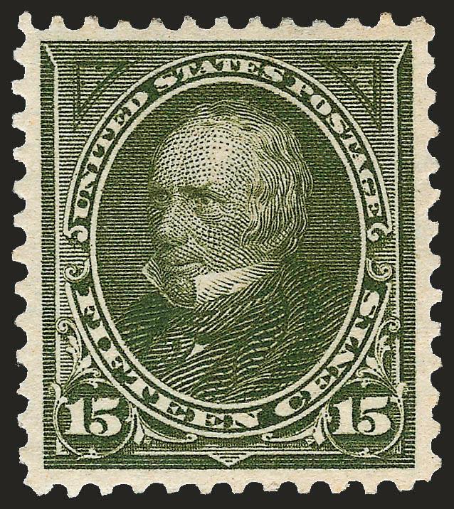 15c Olive Green (284).> Original gum, lightly hinged, much wider margins than typically seen and with near perfect centering, Extremely Fine Gem, with 2008 P.S.E. certificate (XF-Superb 95 SMQ $800.00)