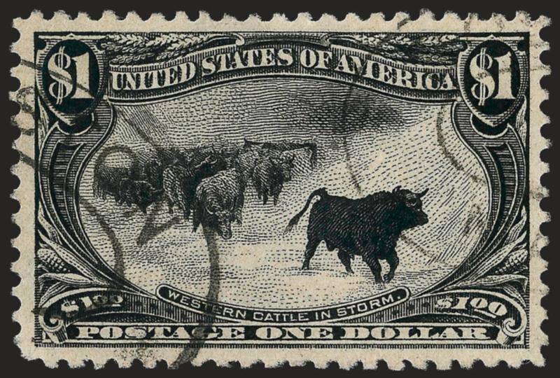 $1.00 Trans-Mississippi (292).> Intense shade and impression, gorgeous centering with wide and balanced margins, neat strikes of Boston oval cancels<><>^EXTREMELY FINE GEM. A SUPERB USED EXAMPLE OF THE $1.00
TRANS-MISSISSIPPI ISSUE, WHICH HAS BEEN