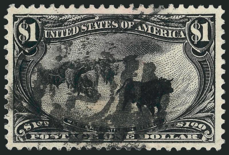 $1.00 Trans-Mississippi (292).> Unusually wide margins, oval numeral grid cancel, Very Fine and choice, with 2008 P.S.E. certificate (VF-XF 85 SMQ $950.00)